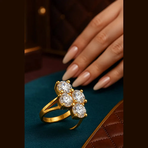 Elegant Gold-Plated Adjustable Ring with CZ Stones