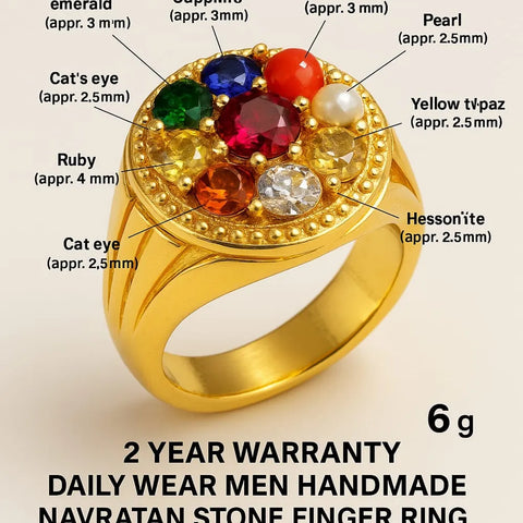 Handmade Navratna Gold Plated Ring for Men – Adjustable with Rubber Spring