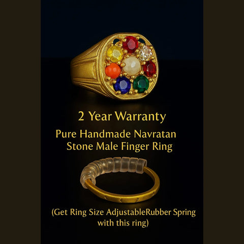 Handmade Navratna Gold Plated Ring for Men – Adjustable with Rubber Spring