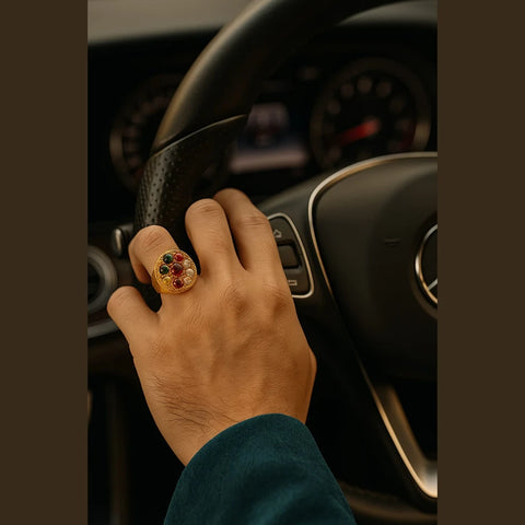 Handmade Navratna Gold Plated Ring for Men – Adjustable with Rubber Spring