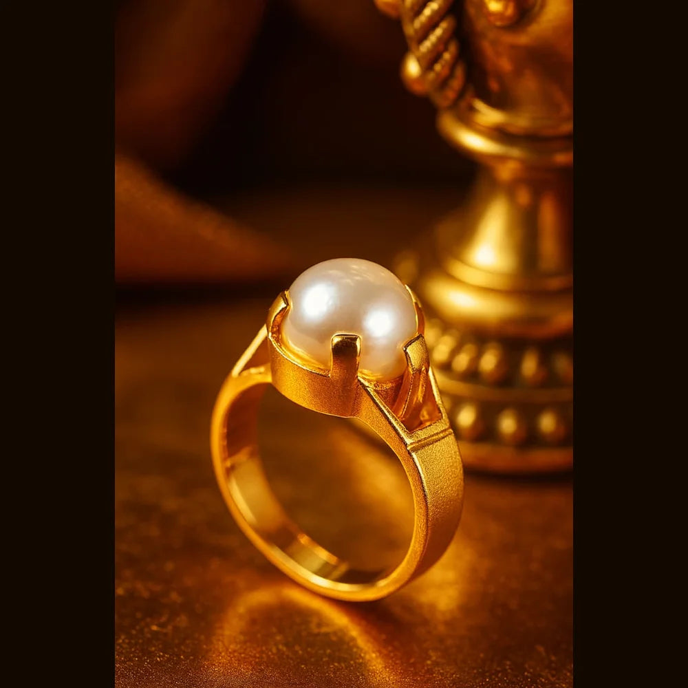 Classic Unisex Pearl Adjustable Gold-Plated Ring – 2-Year Polish Warranty