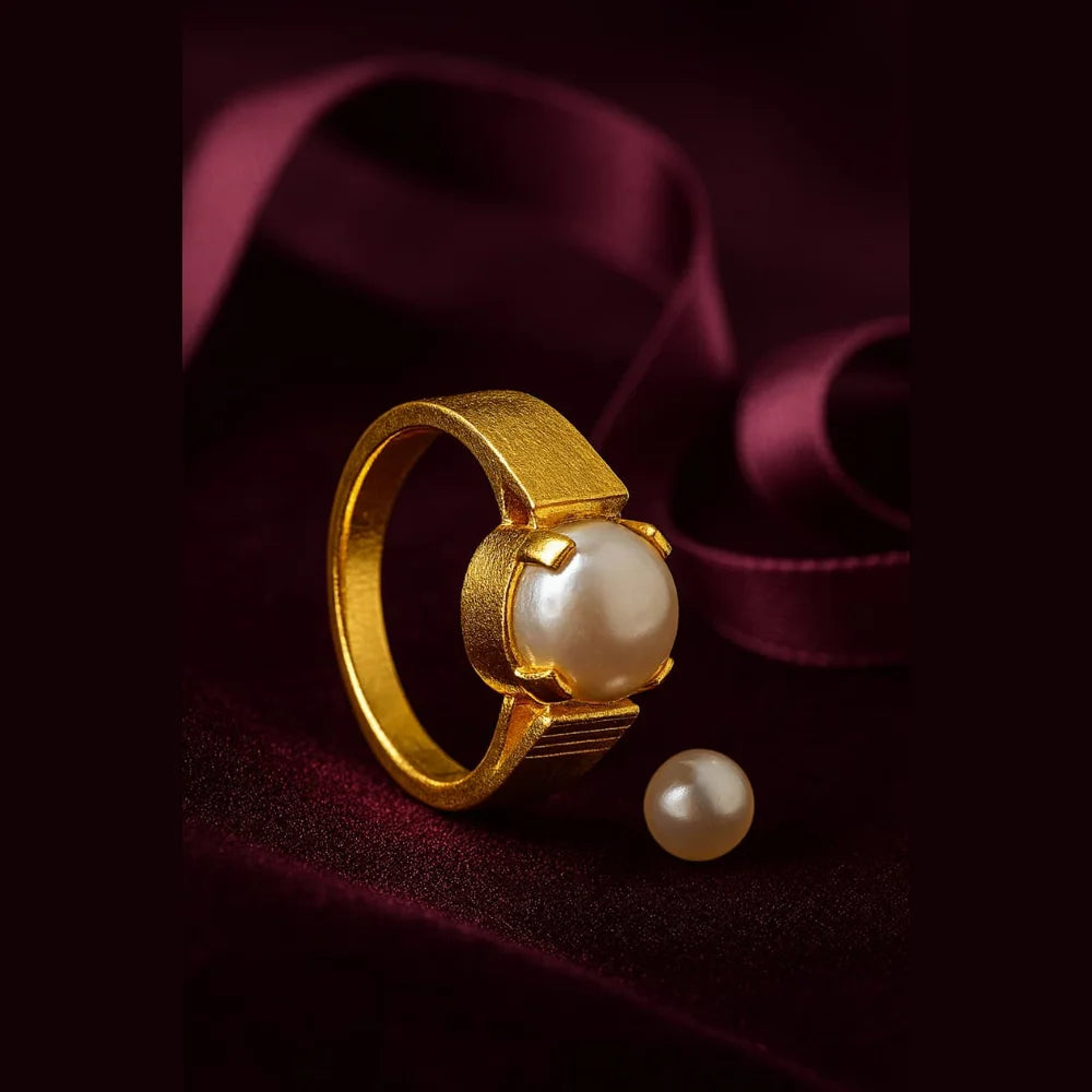 Classic Unisex Pearl Adjustable Gold-Plated Ring – 2-Year Polish Warranty