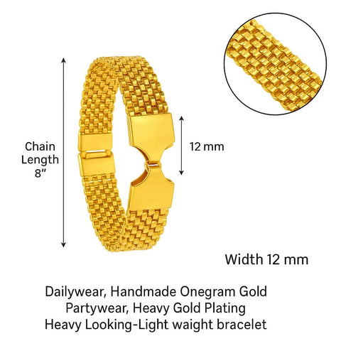 Gold-Plated Heavy Bracelet 12mm – 8 Inch | Daily Wear & Partywear