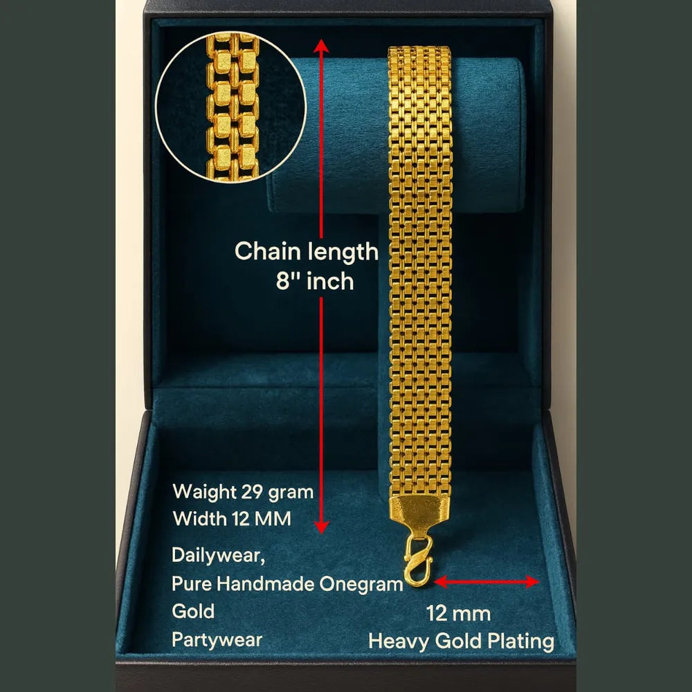 Gold-Plated Heavy Bracelet 12mm – 8 Inch | Daily Wear & Partywear