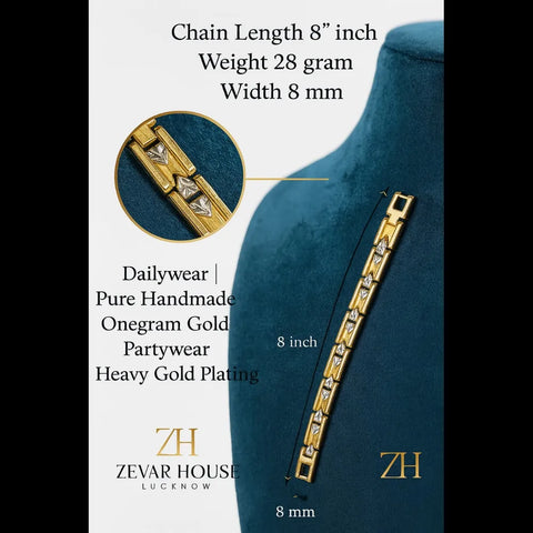 Premium Handmade One Gram Gold Bracelet for Men – 8 Inch, 28 Gram, 8mm Width