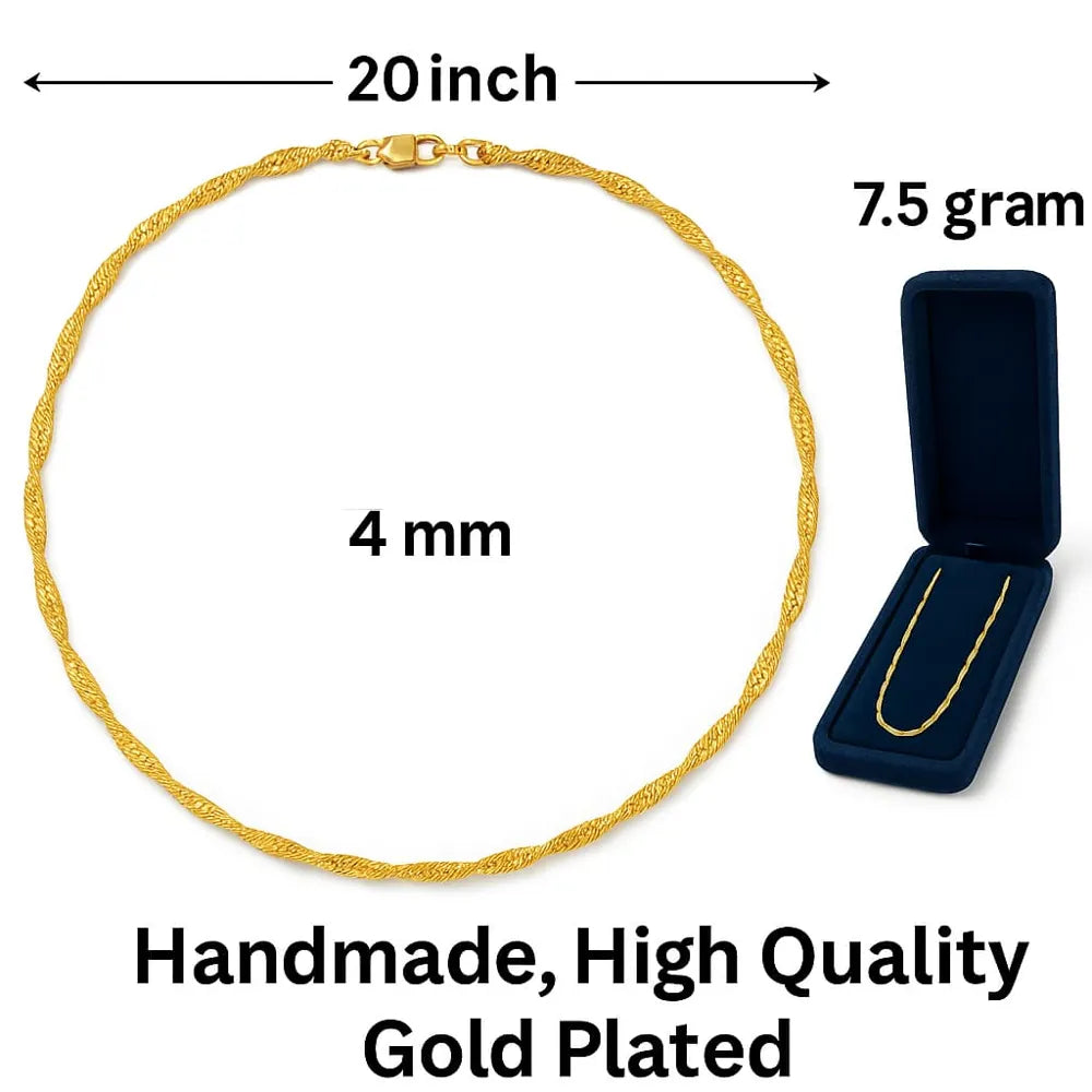 Gold Finish Handmade Chain – 20 Inch, 4mm Width, Unisex Lightweight Design
