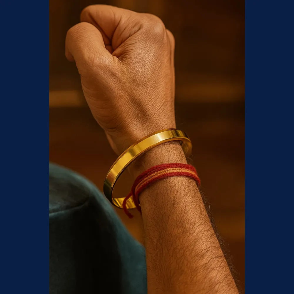 OneGram Gold-Plated Men’s Punjabi Kada – Premium Waterproof Daily Wear (35gm)