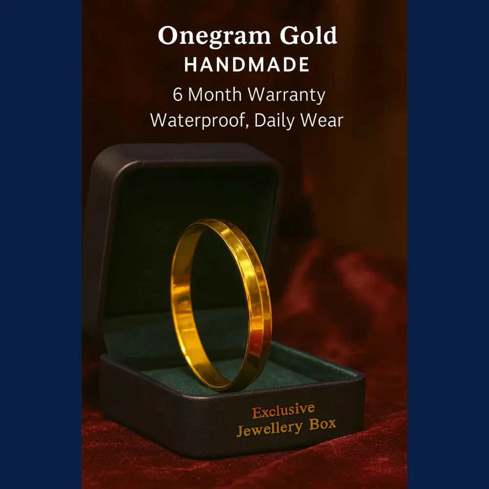 OneGram Gold-Plated Men’s Punjabi Kada – Premium Waterproof Daily Wear (35gm)
