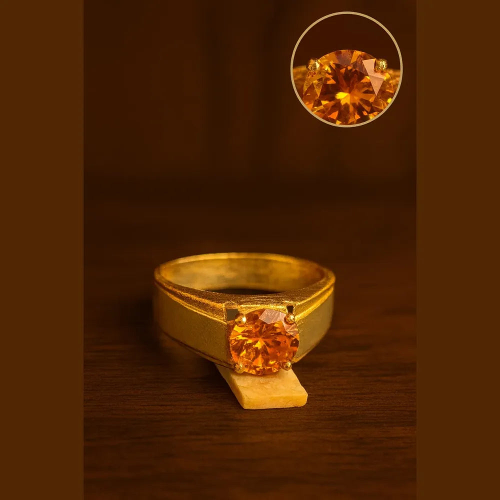 Gold Plated Solitaire Stone Ring – Premium Single Stone Adjustable Ring