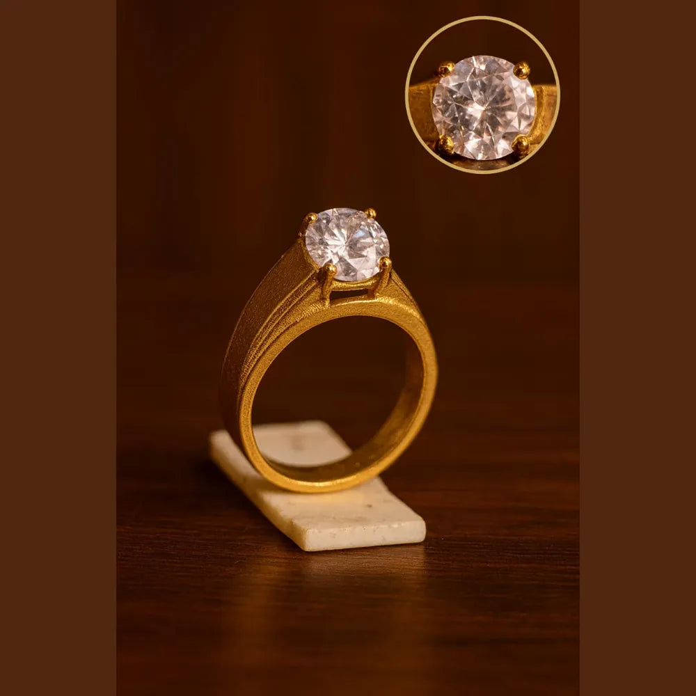 Gold Plated Solitaire Stone Ring – Premium Single Stone Adjustable Ring