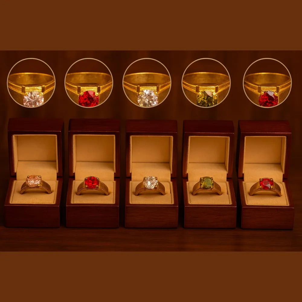 Gold Plated Solitaire Stone Ring – Premium Single Stone Adjustable Ring