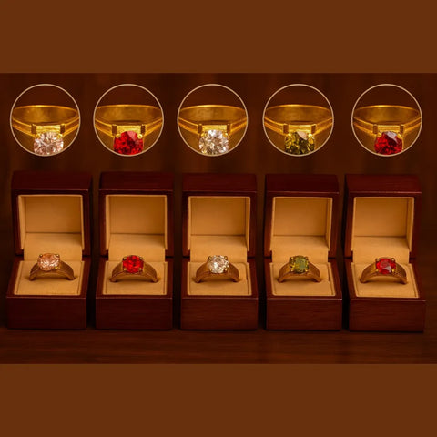 Gold Plated Solitaire Stone Ring – Premium Single Stone Adjustable Ring