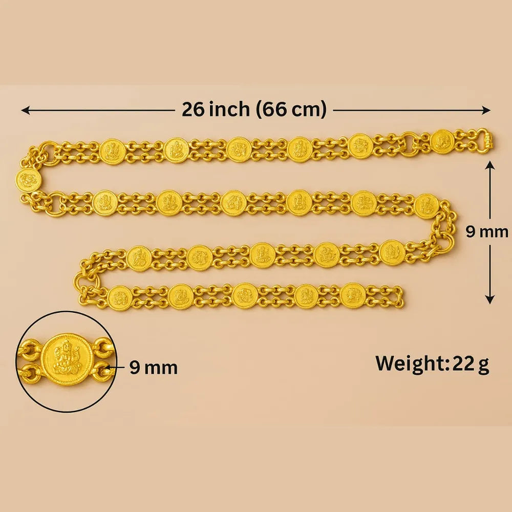 Royal Lakshmi Coin Gold-Plated Chain – 26 Inch, 22 Gram, 9 mm Width