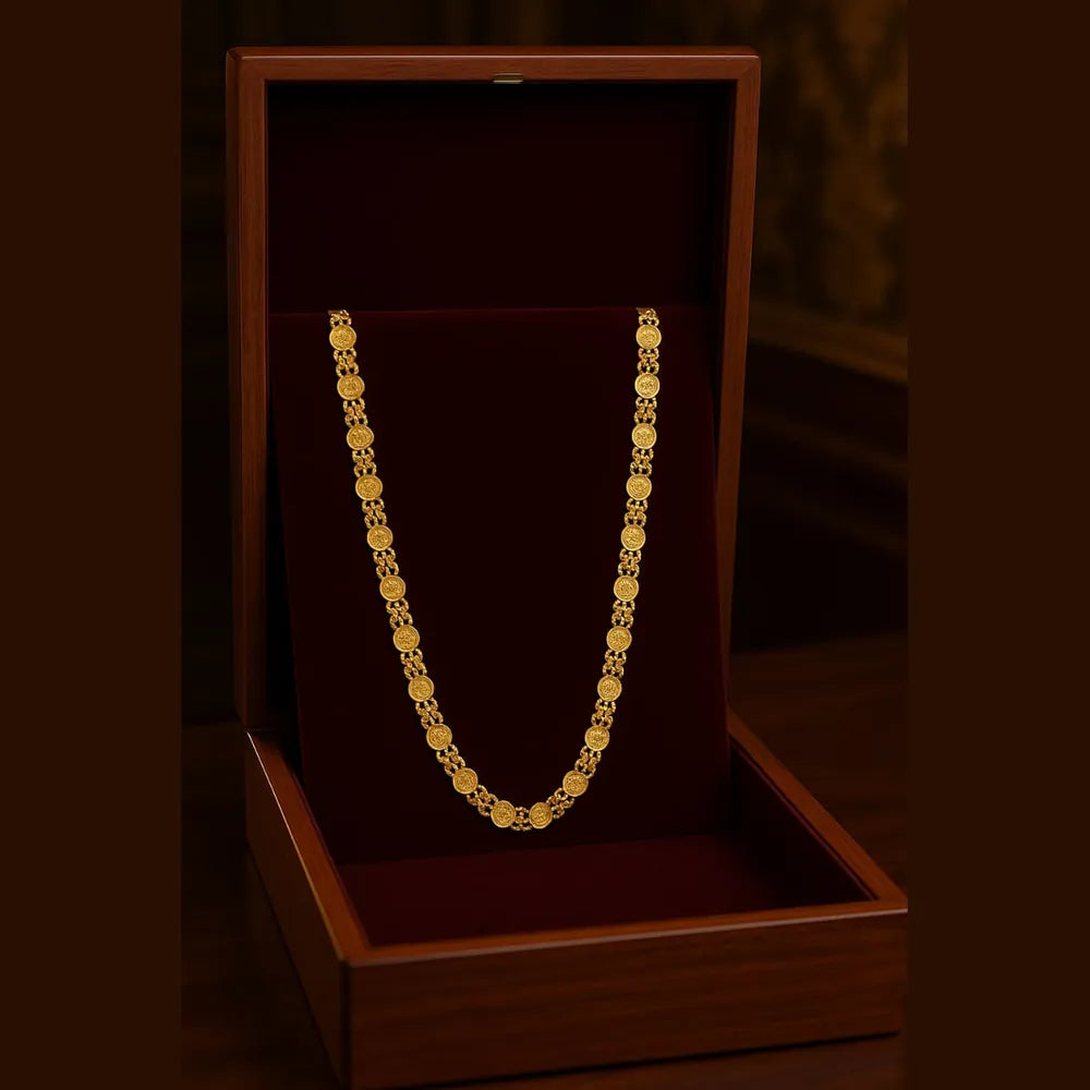 Royal Lakshmi Coin Gold-Plated Chain – 26 Inch, 22 Gram, 9 mm Width