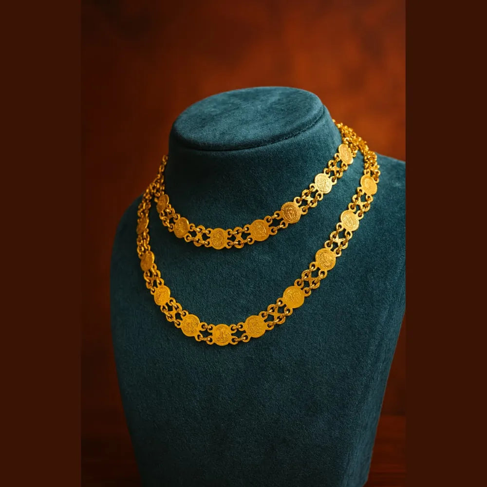 Royal Lakshmi Coin Gold-Plated Chain – 26 Inch, 22 Gram, 9 mm Width