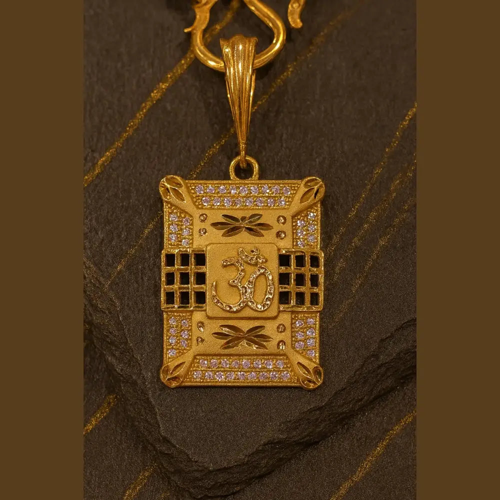 Royal Om Pendant Gold-Plated Chain – 20 Inch | Handmade AD Stone Locket