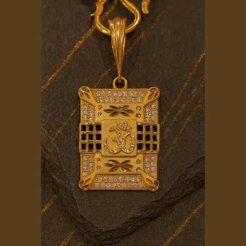 Royal Om Pendant Gold-Plated Chain – 20 Inch | Handmade AD Stone Locket