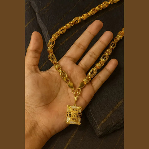 Royal Om Pendant Gold-Plated Chain – 20 Inch | Handmade AD Stone Locket
