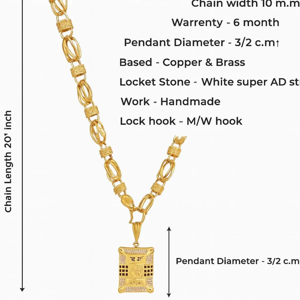 Royal Om Pendant Gold-Plated Chain – 20 Inch | Handmade AD Stone Locket