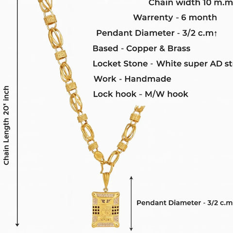 Royal Om Pendant Gold-Plated Chain – 20 Inch | Handmade AD Stone Locket