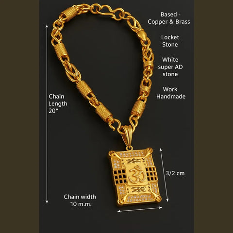 Royal Om Pendant Gold-Plated Chain – 20 Inch | Handmade AD Stone Locket