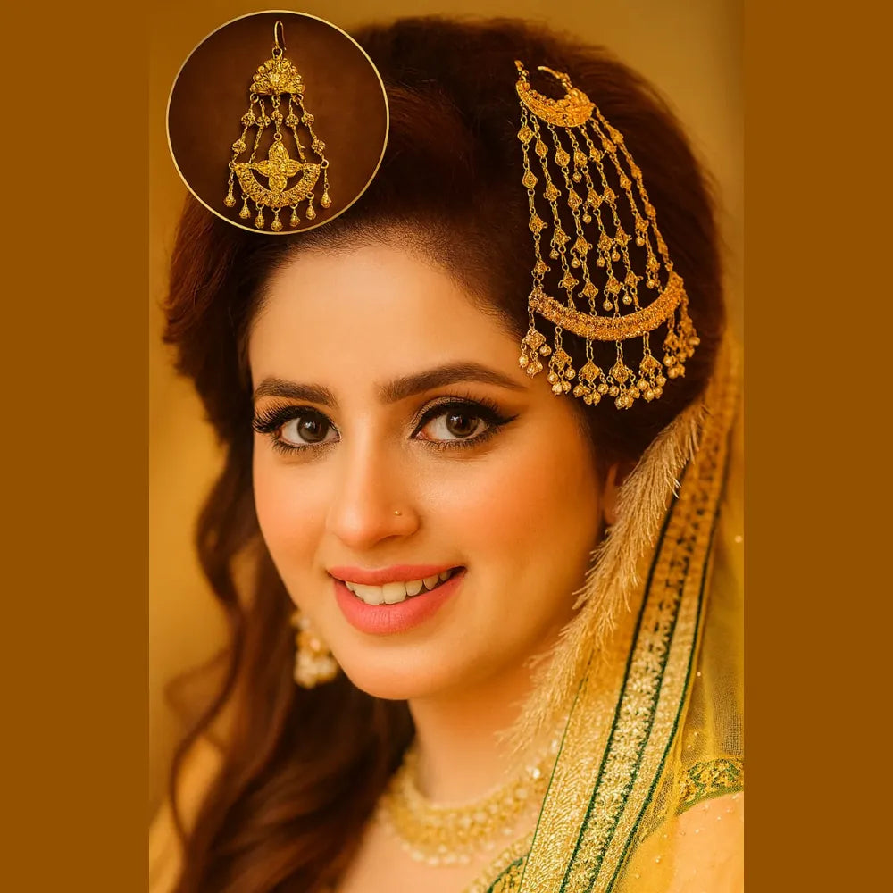 Zhome (ZevarHouse) Handmade Onegram Gold-Plated Bridal Jhoomar/Passa – Traditional Side Head Jewellery