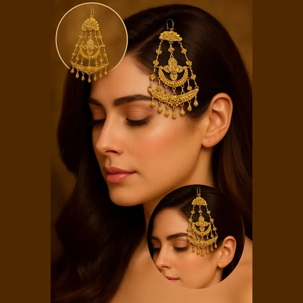 Zhome (ZevarHouse) Handmade Onegram Gold-Plated Bridal Jhoomar/Passa – Traditional Side Head Jewellery