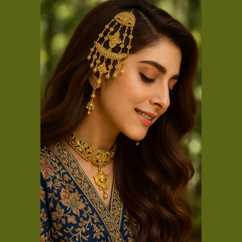 Zhome (ZevarHouse) Handmade Onegram Gold-Plated Bridal Jhoomar/Passa – Traditional Side Head Jewellery