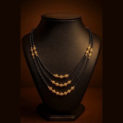 Zhome (ZevarHouse) 3-Layer Onegram Gold-Plated Beaded Mangalsutra – Handmade Black Beads Bridal Jewellery