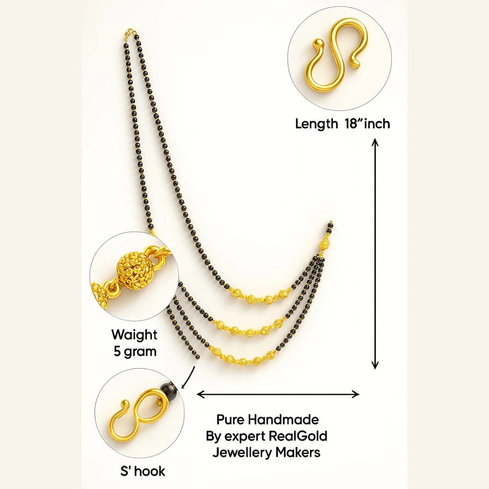 Zhome (ZevarHouse) 3-Layer Onegram Gold-Plated Beaded Mangalsutra – Handmade Black Beads Bridal Jewellery