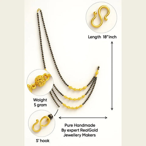 Triple Layer Gold-Plated Mangalsutra – Elegant Black Bead Necklace for Women
