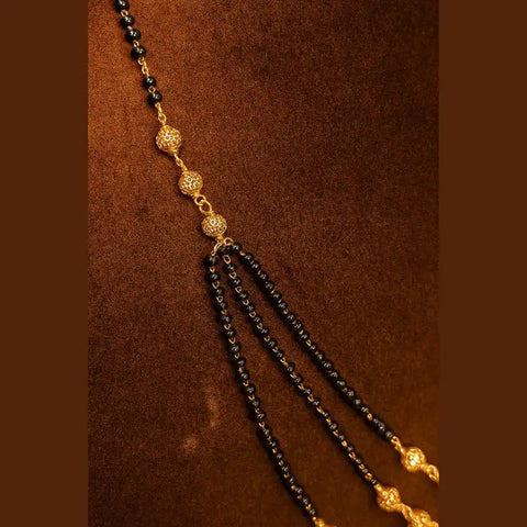 Triple Layer Gold-Plated Mangalsutra – Elegant Black Bead Necklace for Women