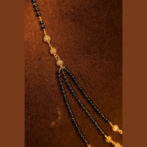 Zhome (ZevarHouse) 3-Layer Onegram Gold-Plated Beaded Mangalsutra – Handmade Black Beads Bridal Jewellery