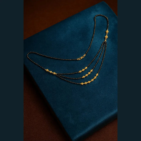 Triple Layer Gold-Plated Mangalsutra – Elegant Black Bead Necklace for Women