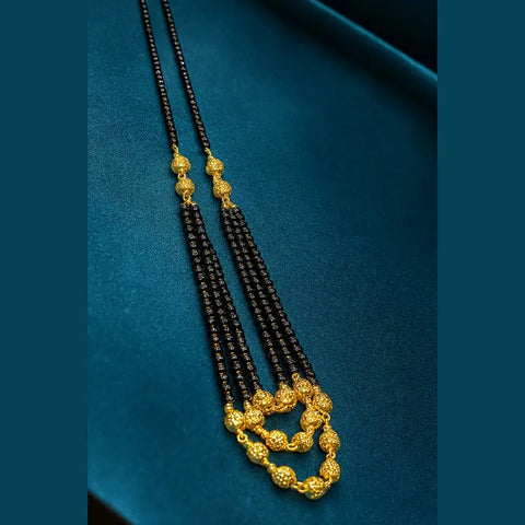 Zhome (ZevarHouse) 3-Layer Onegram Gold-Plated Beaded Mangalsutra – Handmade Black Beads Bridal Jewellery