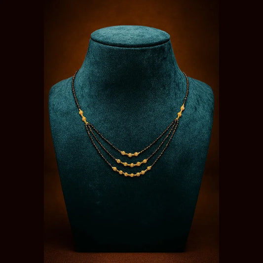 Product image of Zhome (ZevarHouse) 3-Layer Onegram Gold-Plated Beaded Mangalsutra – Handmade Black Beads Bridal Jewellery – image 1