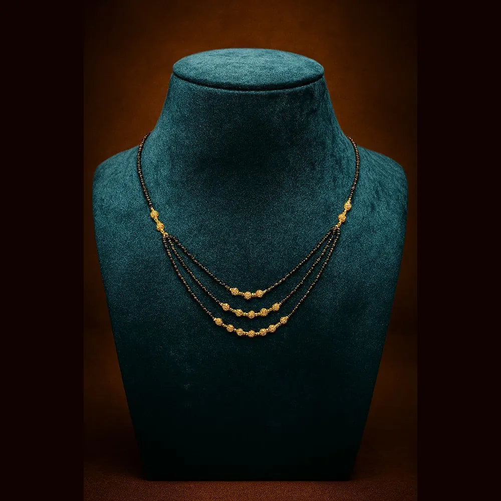 Zhome (ZevarHouse) 3-Layer Onegram Gold-Plated Beaded Mangalsutra – Handmade Black Beads Bridal Jewellery