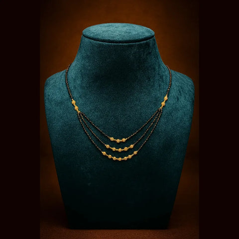 Zhome (ZevarHouse) 3-Layer Onegram Gold-Plated Beaded Mangalsutra – Handmade Black Beads Bridal Jewellery