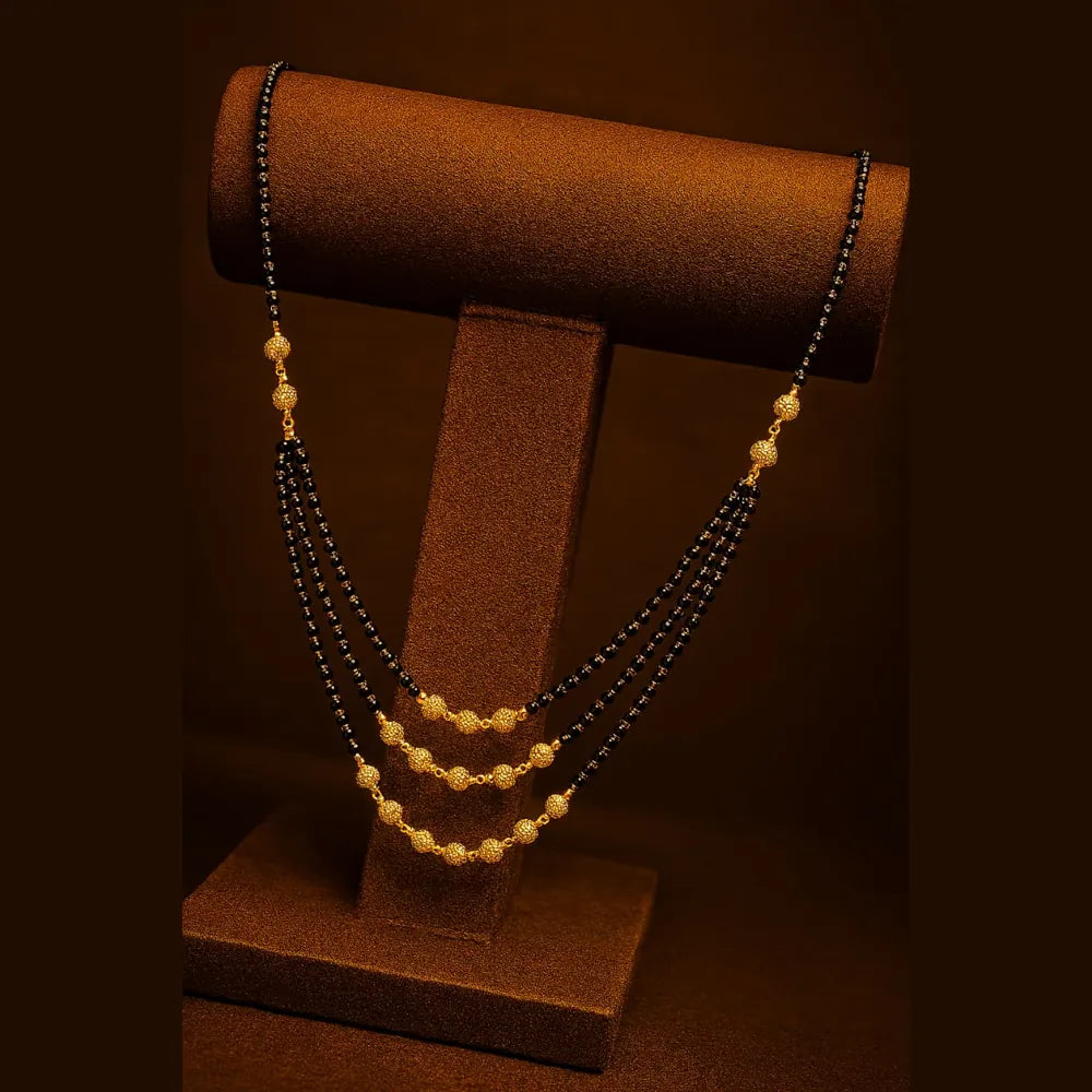 Zhome (ZevarHouse) 3-Layer Onegram Gold-Plated Beaded Mangalsutra – Handmade Black Beads Bridal Jewellery