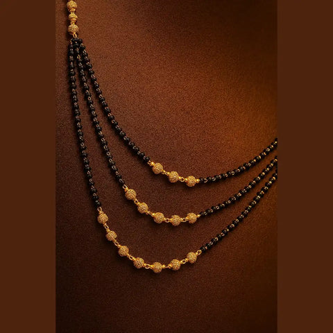 Triple Layer Gold-Plated Mangalsutra – Elegant Black Bead Necklace for Women