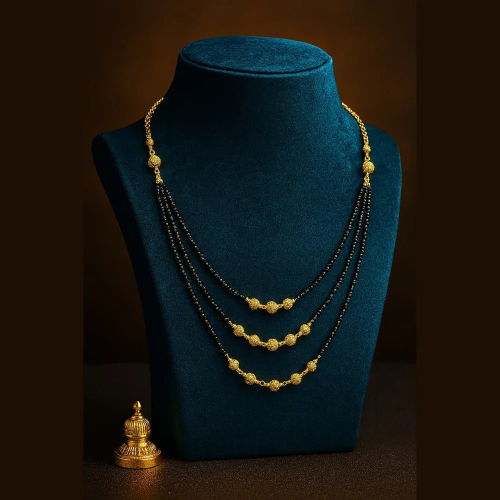 Zhome (ZevarHouse) 3-Layer Onegram Gold-Plated Beaded Mangalsutra – Handmade Black Beads Bridal Jewellery