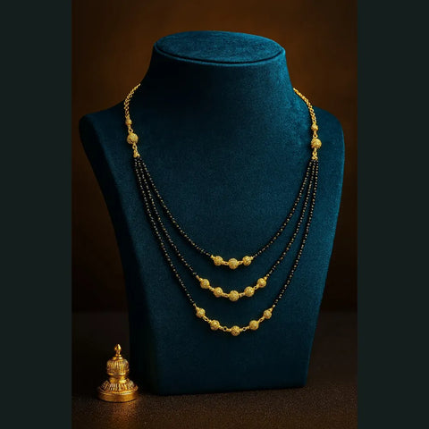 Triple Layer Gold-Plated Mangalsutra – Elegant Black Bead Necklace for Women