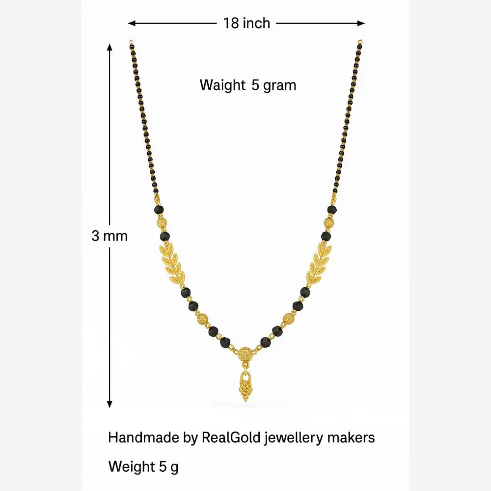 Gold-Plated Leaf Design Mangalsutra – Elegant Black Bead Necklace for Women
