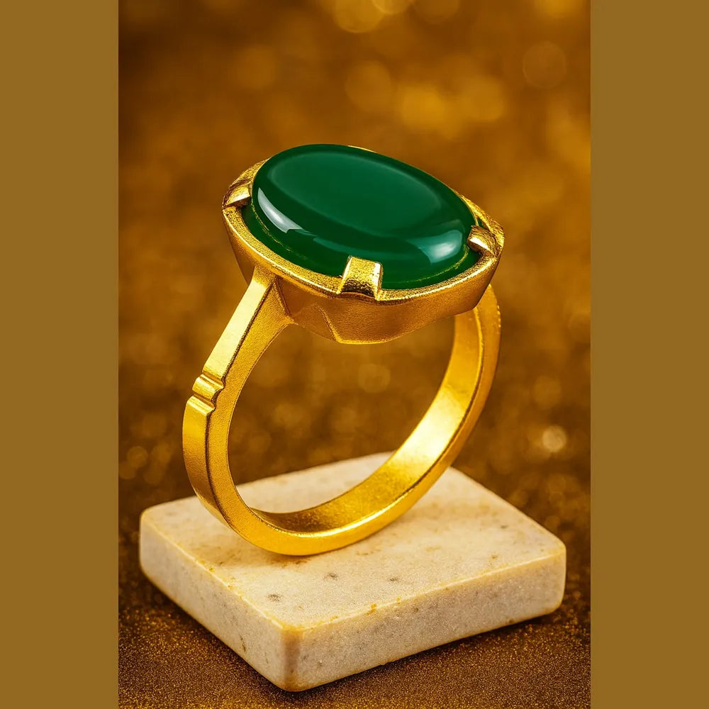 Elegant Green Stone Gold-Plated Adjustable Ring