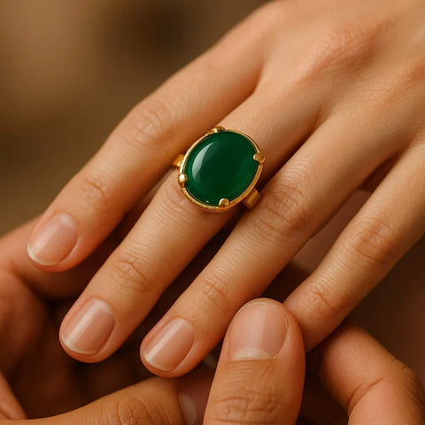 Elegant Green Stone Gold-Plated Adjustable Ring