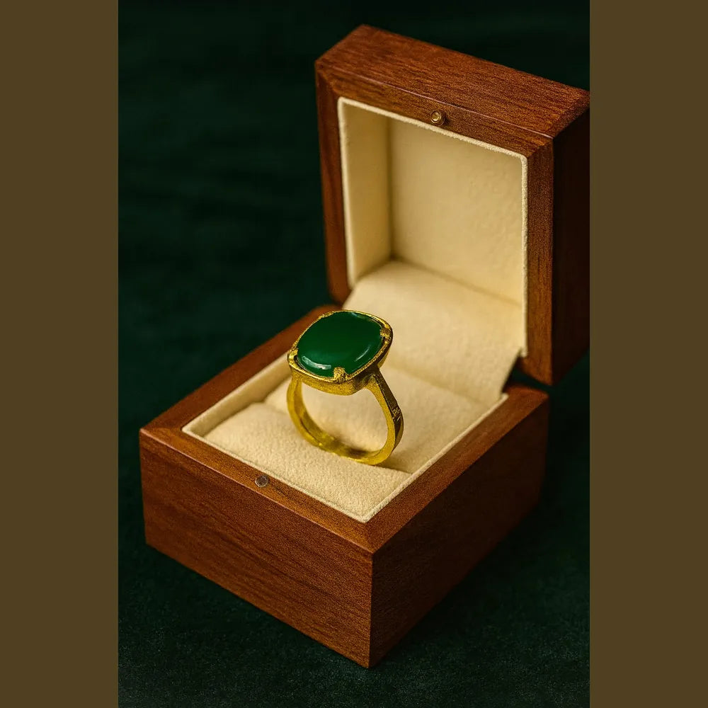 Elegant Green Stone Gold-Plated Adjustable Ring