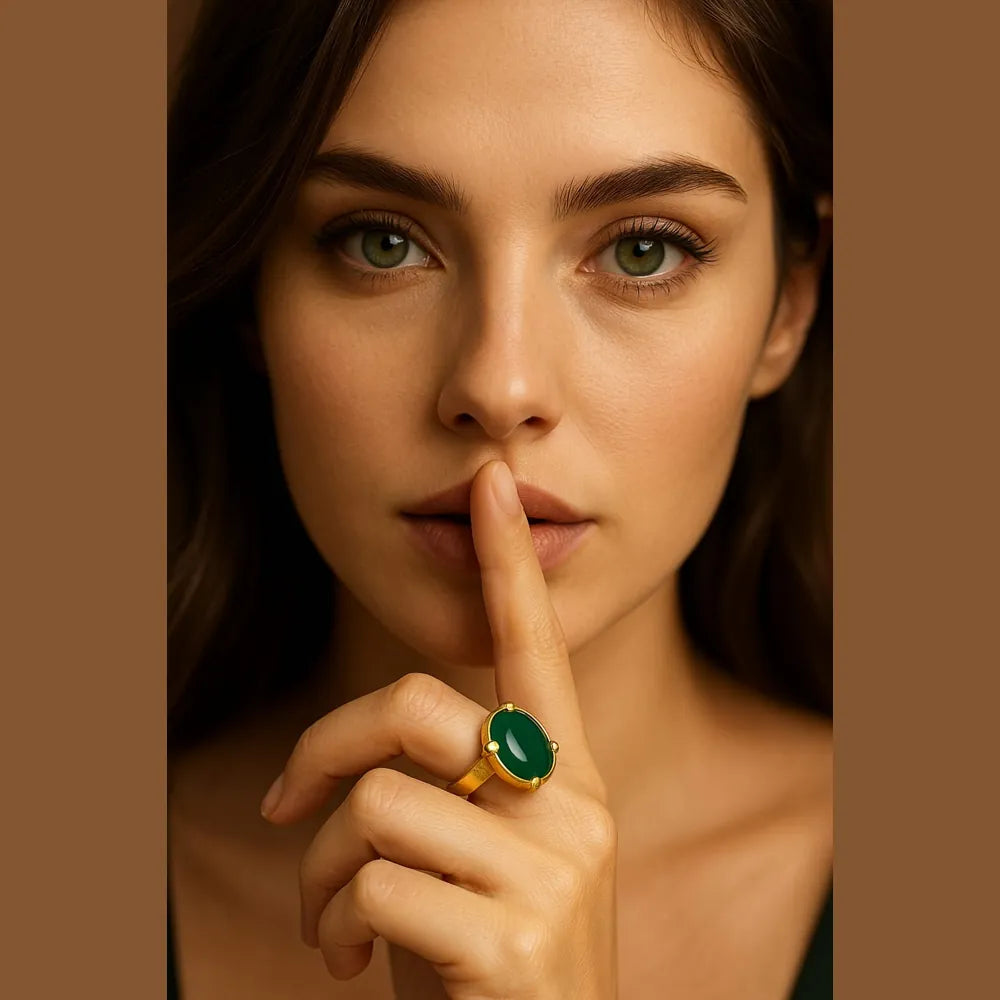 Elegant Green Stone Gold-Plated Adjustable Ring
