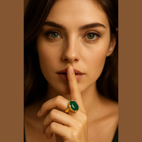 Elegant Green Stone Gold-Plated Adjustable Ring