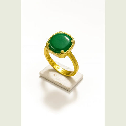 Elegant Green Stone Gold-Plated Adjustable Ring