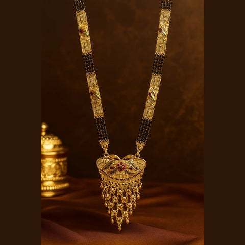 Zhome (ZevarHouse) 4-Layer Onegram Gold-Plated Ranihaar Mangalsutra with Big Pendant – Handmade Bridal Jewellery